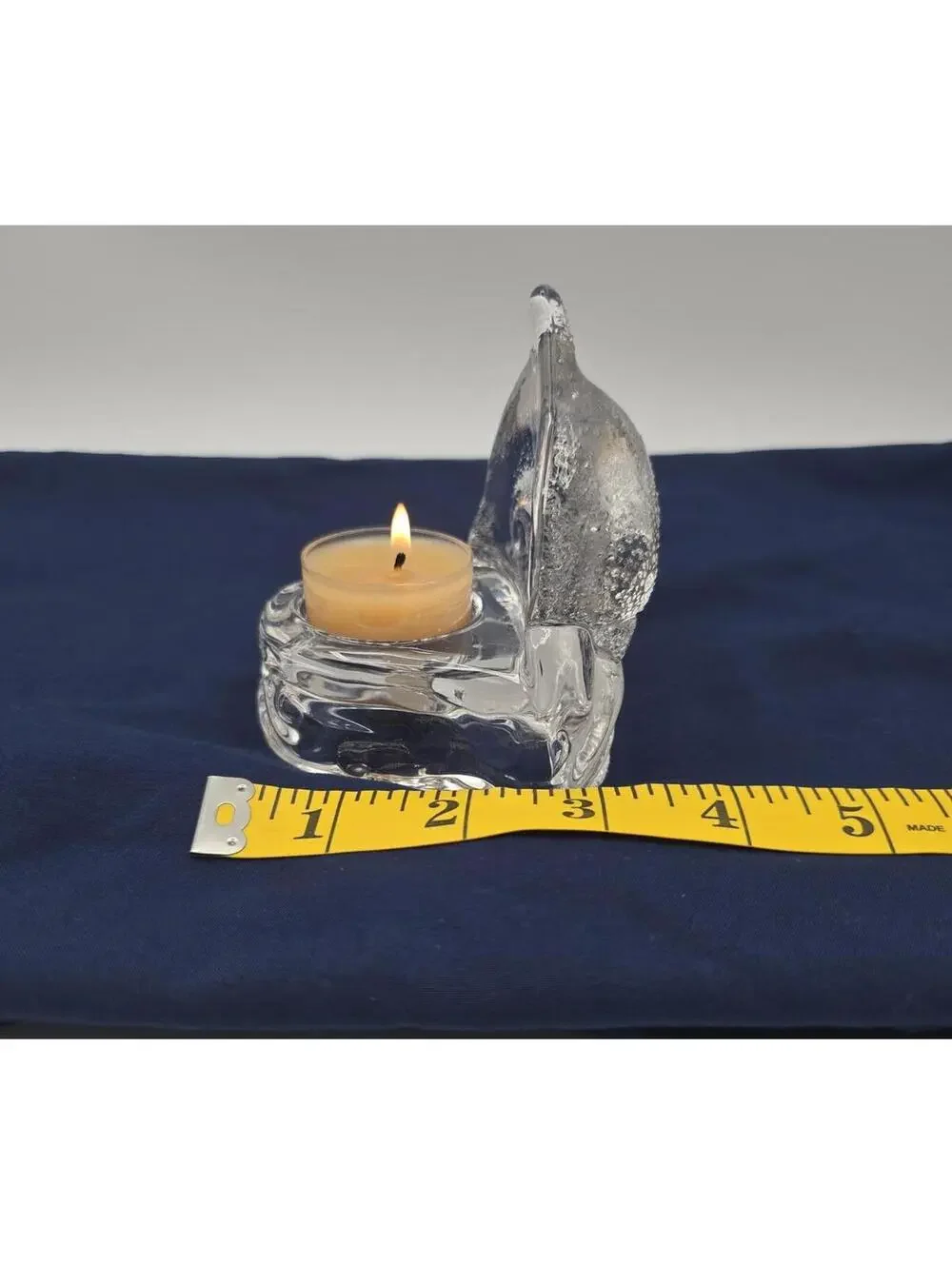 Vintage PartyLite Dolphin Waves Glass Tealight Glass Candle Holder w/Sticker - Picture 4 of 9